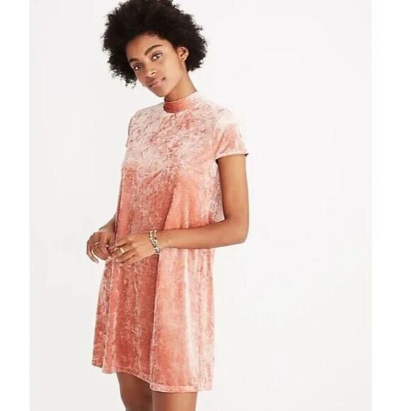 Madewell Crushed Velvet Mockneck Dress Orange Cream Size Small - Picture 8 of 12
